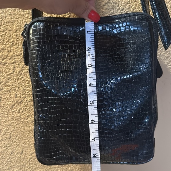 SAS Black Organizer Alligator Patent Leather Handbag Crossbody Purse USA - Picture 3 of 4